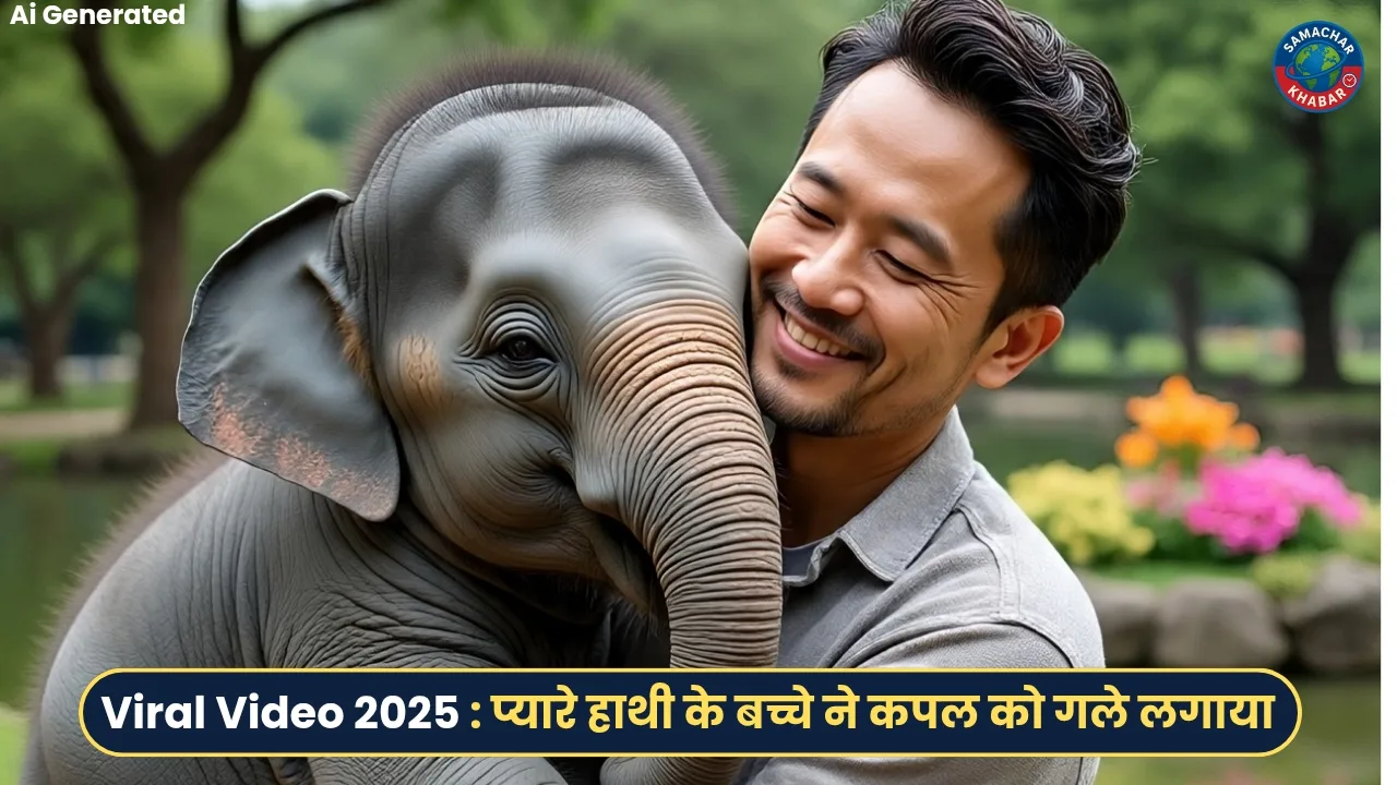 Viral Video प्यारे हाथी के बच्चे ने कपल को गले लगाया