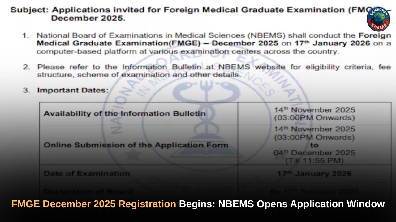 FMGE December 2025 Registration Begins NBEMS Opens Application Window