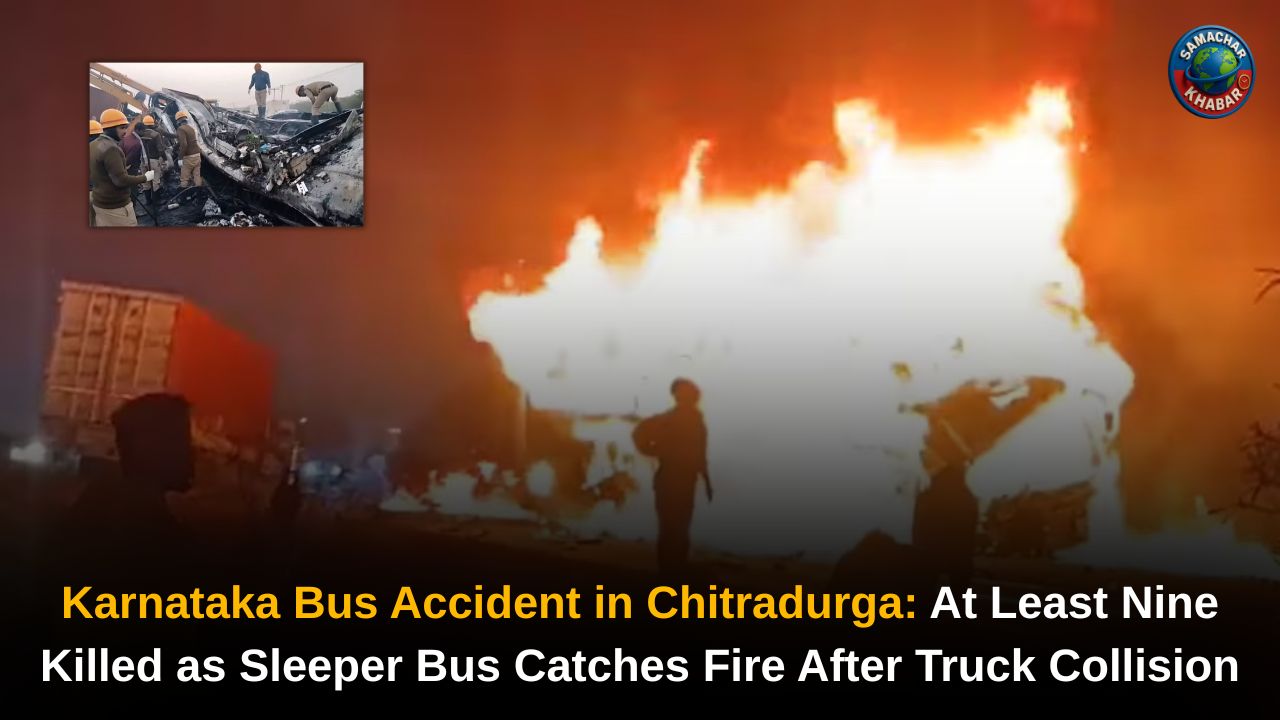 Karnataka Bus Accident in Chitradurga At Least Nine Killed as Sleeper Bus Catches Fire After Truck Collision