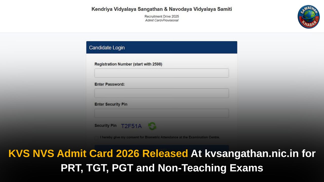 KVS NVS Admit Card 2026 Released At kvsangathan.nic.in for PRT, TGT, PGT and Non-Teaching Exams