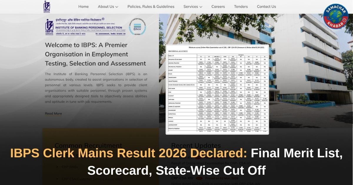IBPS Clerk Mains Result 2026 Declared Final Merit List, Scorecard, State-Wise Cut Off and Provisional Allotment at ibps.in