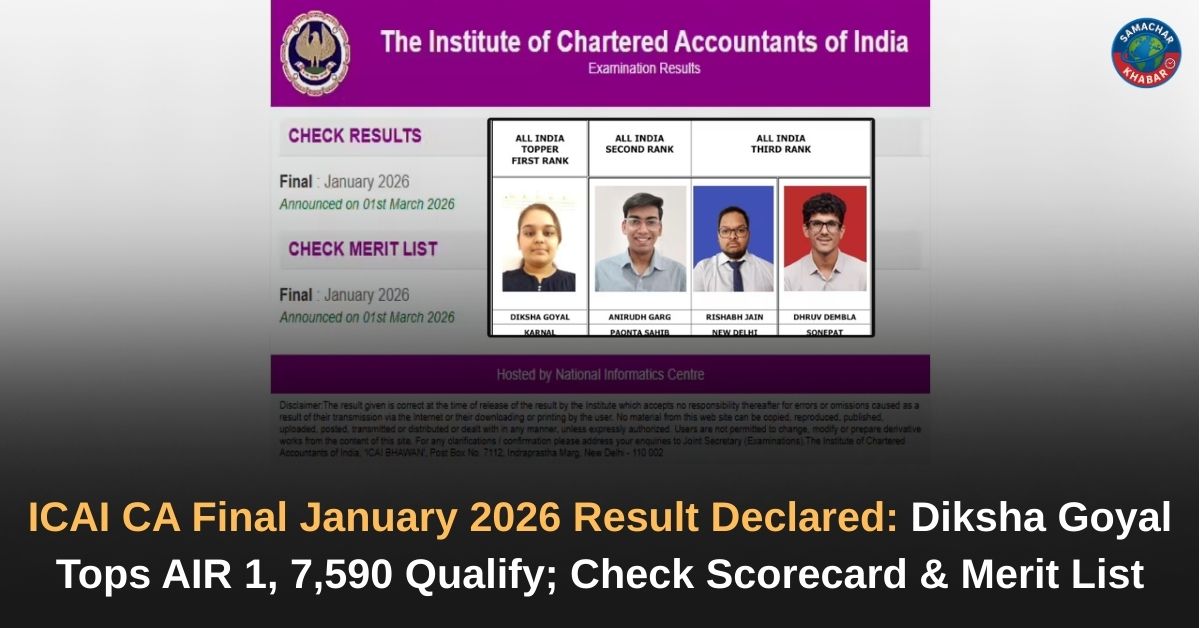 ICAI CA Final Result 2026 January Declared Diksha Goyal Tops AIR 1, 7,590 Qualify; Check Scorecard & Merit List